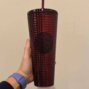 Starbucks Deep Red Textured Tumbler with Straw